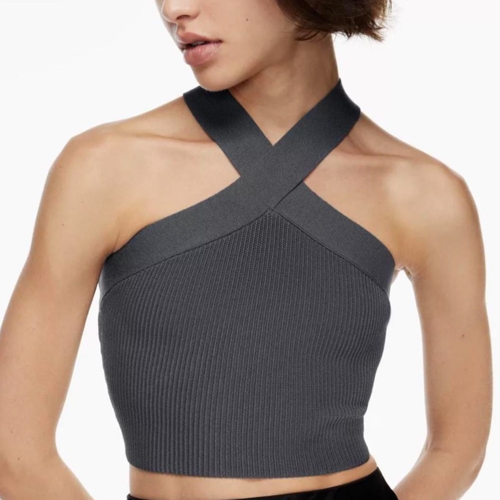 Aritzia Gray Ribbed Halter Tank Top